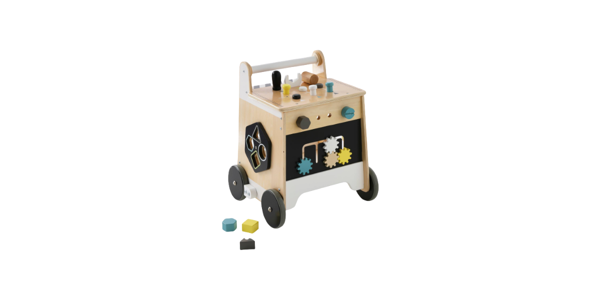 Chariot de marche cube d'activités avec freins en bois multicolore  Vertbaudet